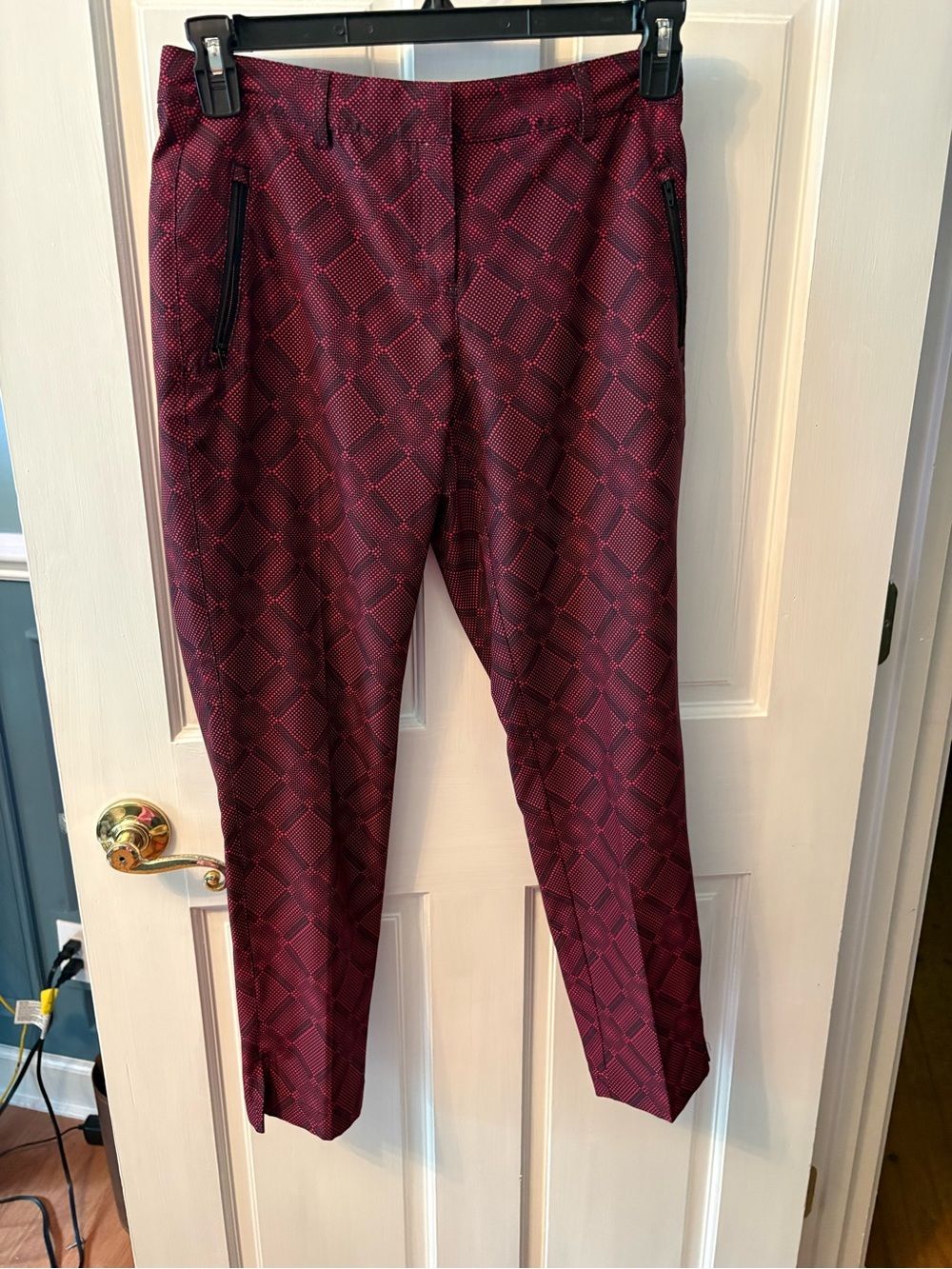 Slazenger Burgundy Patterned Women's Trousers with Black Zipper Detail